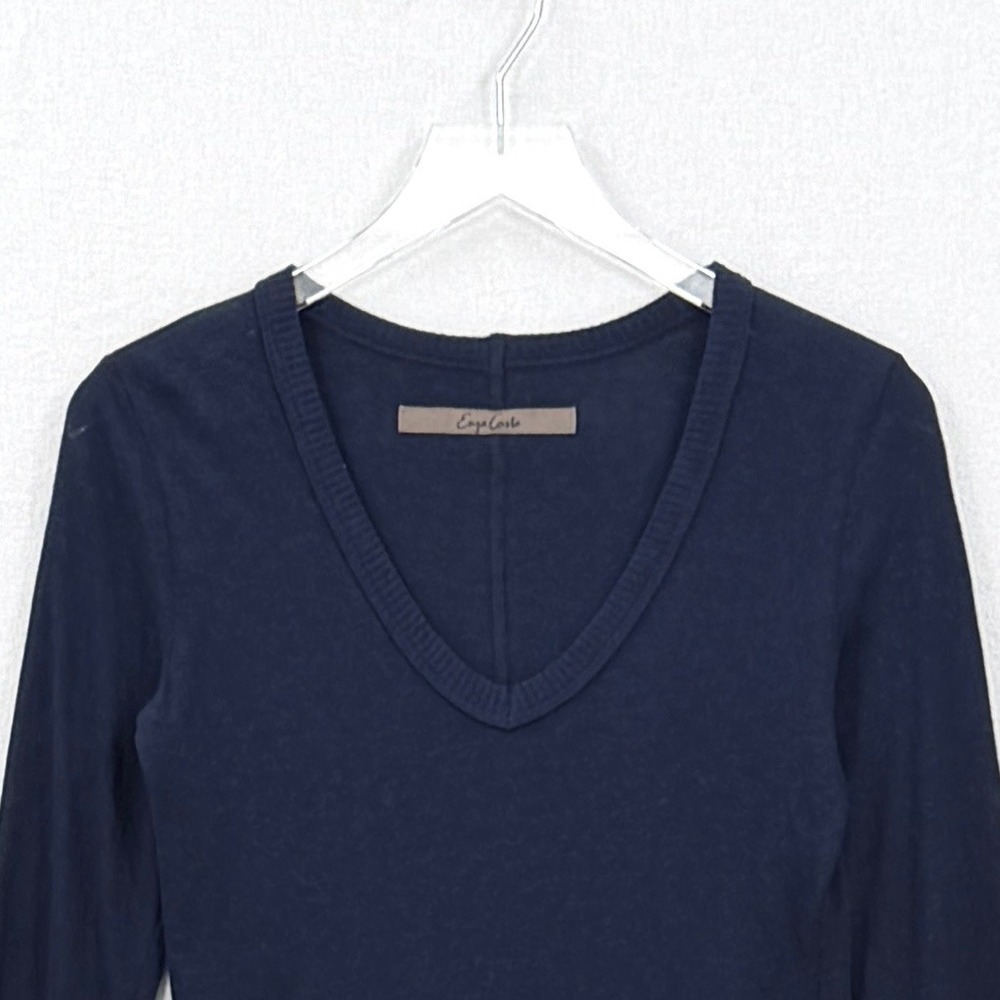 ENZA COSTA Cashmere New Classic V Neck Top Women Small Navy Long Sleeve Jersey - Picture 6 of 13